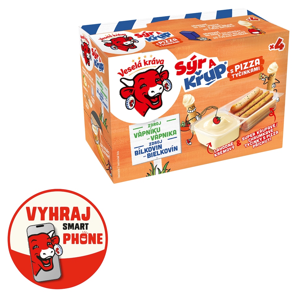 Veselá Kráva Sýr a Křup Delicious Cheese & Sticks with Pizza Flavour 4 x 35 g (140 g)