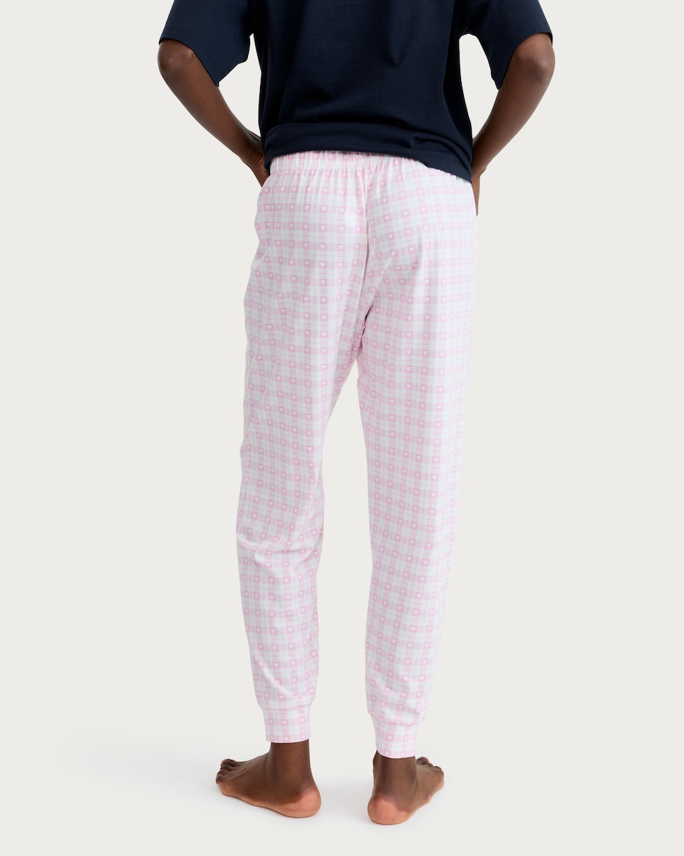 image 1 of F&F Pure Cotton Heart Print Cuffed Pyjama Bottoms in Pink