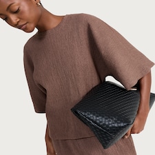 F&F Cotton Rich Crinkle Textured Cape Co-ord Top in Chocolate