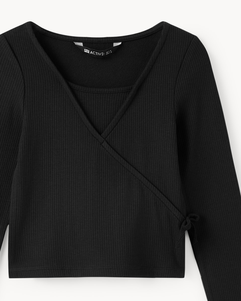 image 1 of F&F Active Girls Ribbed Wrap Top and Trousers Set in Black