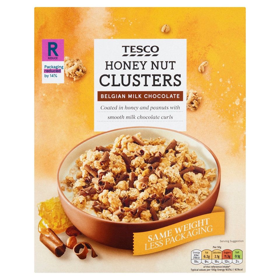 Tesco Honey Nut Clusters Milk Chocolate Cereal 500G