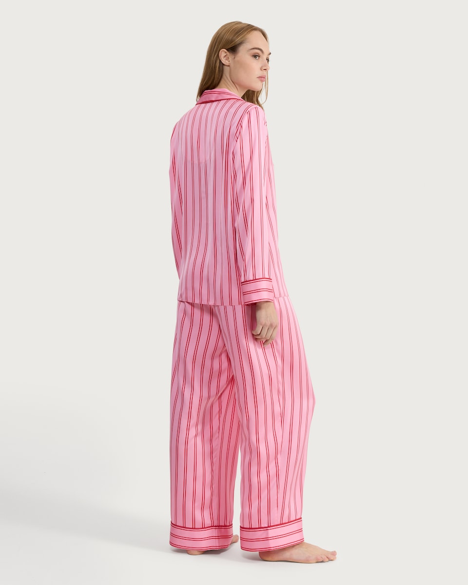 image 1 of F&F Satin Stripe Print Shirt and Trousers Pyjamas in Multi Pink