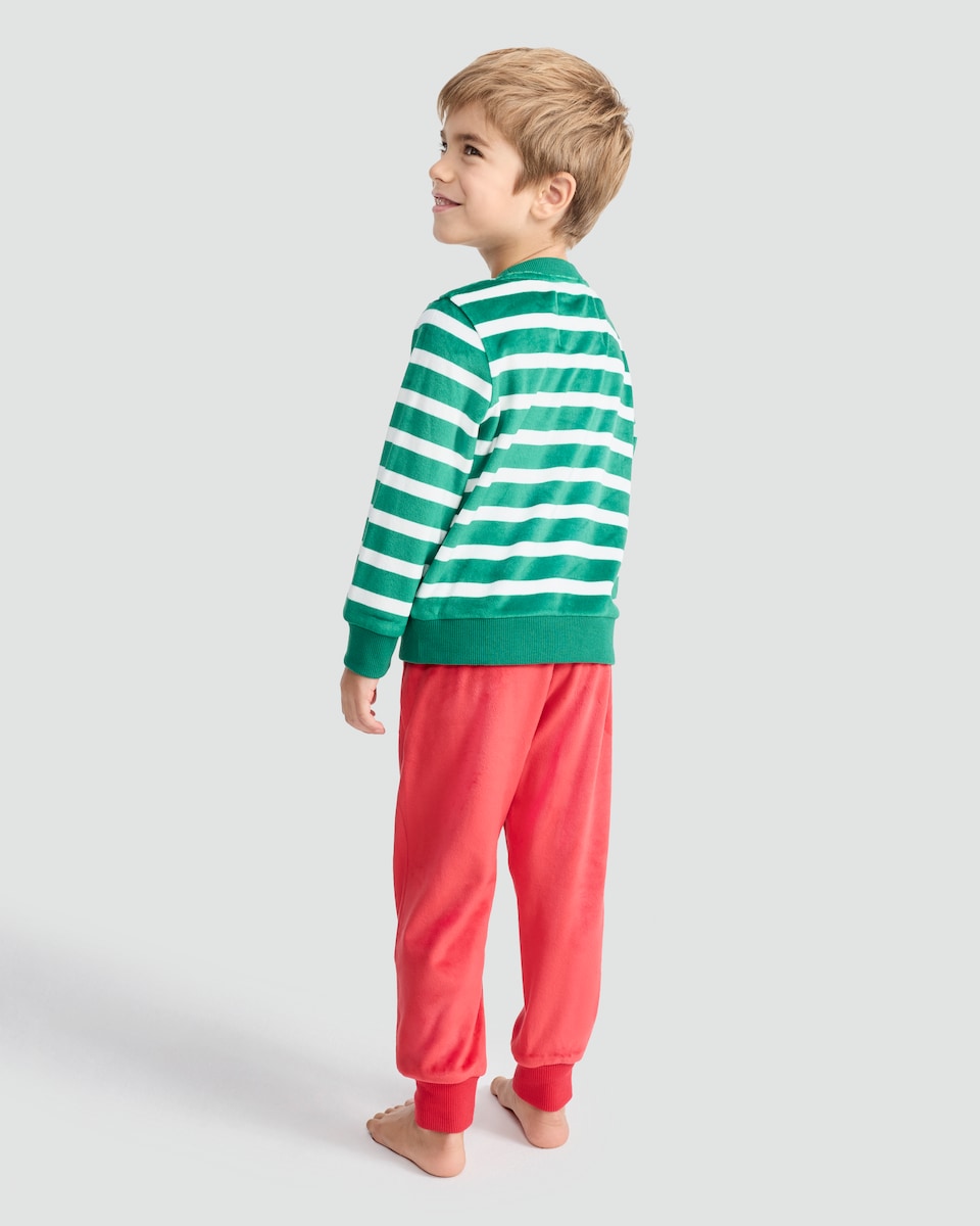 image 1 of F&F Minky Fleece Elf Stripe Print Pyjama Set in Multi
