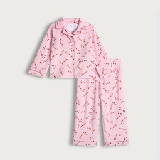 F&F Girls Candy Cane Print Shirt and Trousers Pyjamas in Pink