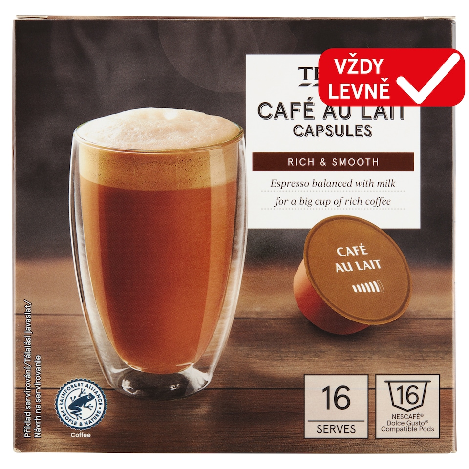 Tesco Café au Lait 16 kapslí 16 x 10g (160g)