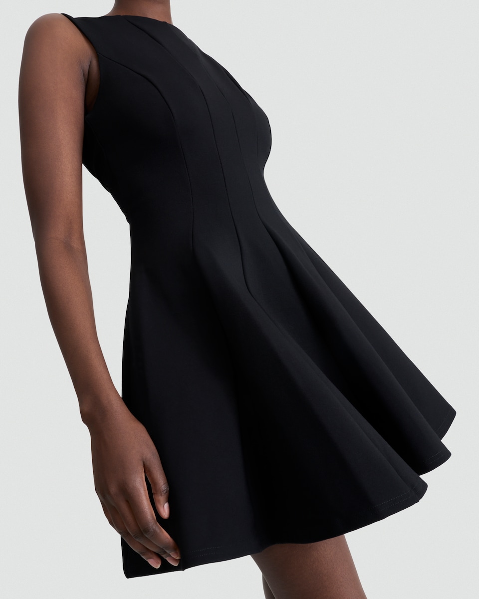 image 1 of F&F Ponte Sleeveless Pleated Dress in Black