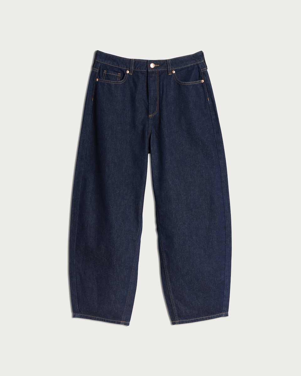image 1 of F&F Pure Cotton Barrel Leg Jeans in Navy
