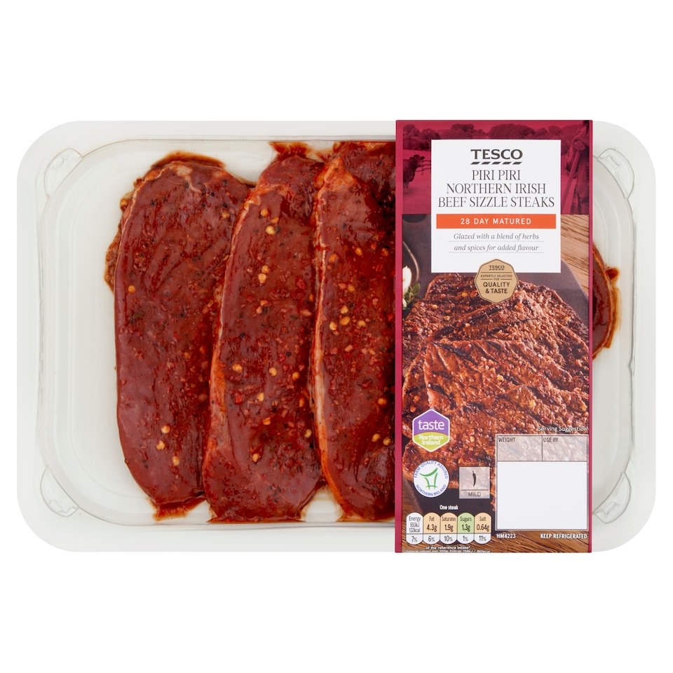 Tesco Piri Piri Northern Irish Beef Sizzle Steaks 360g