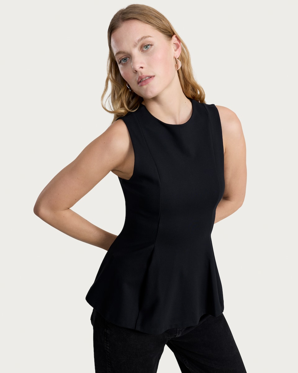 image 1 of F&F Ponte Peplum Hem Top in Black