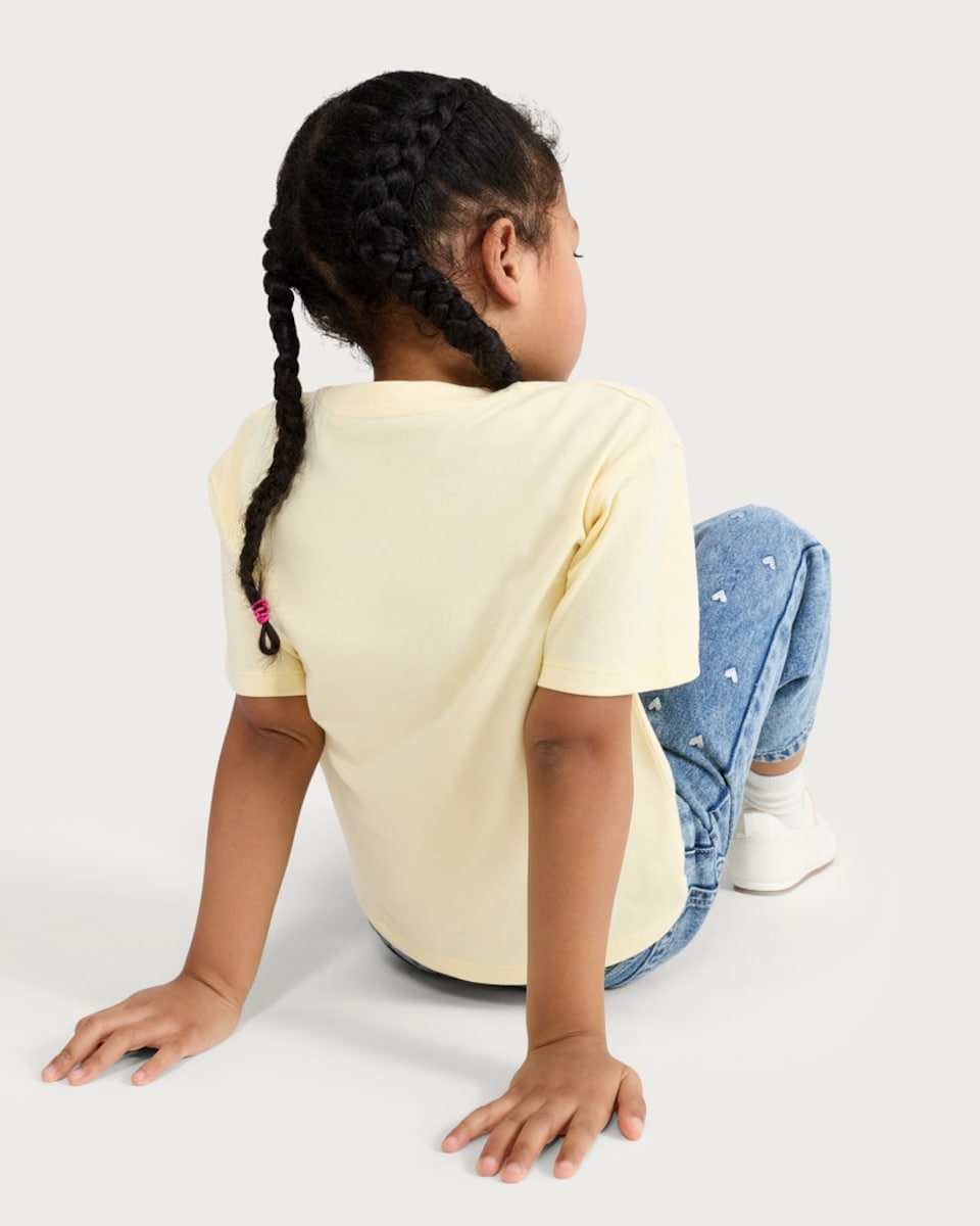 image 1 of F&F Girls Pure Cotton Hoppy Easter Bunny T-Shirt in Yellow