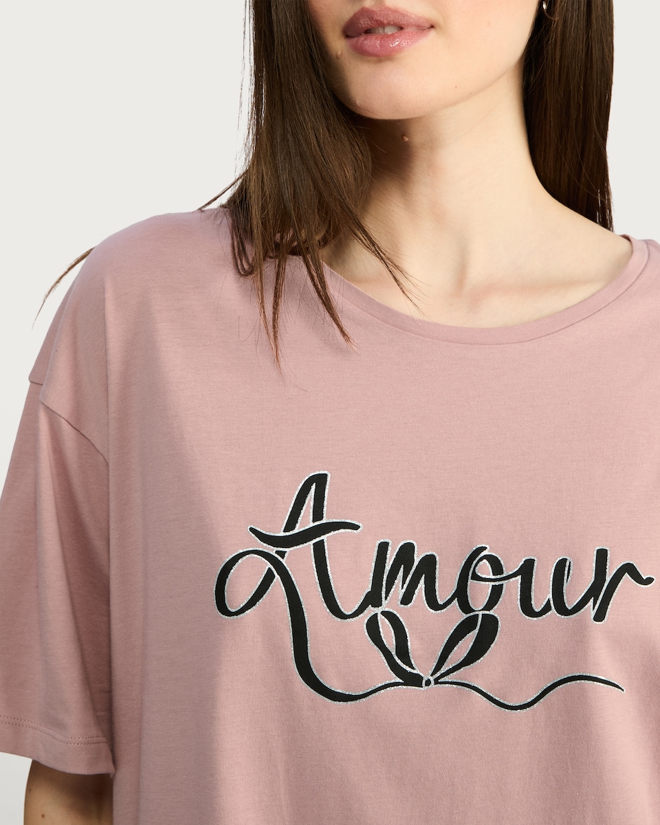image 1 of F&F Pure Cotton Amour Print Short Sleeved Nightdress in Multi Pink