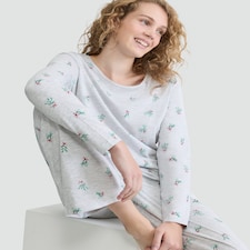 F&F Cotton Rich Mistletoe Print Top and Bottoms PyjamasvSet in Grey