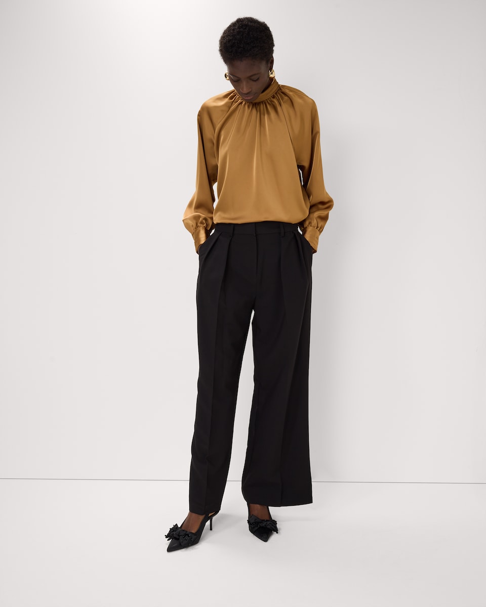 image 1 of F&F Satin High Neck Blouse in Gold