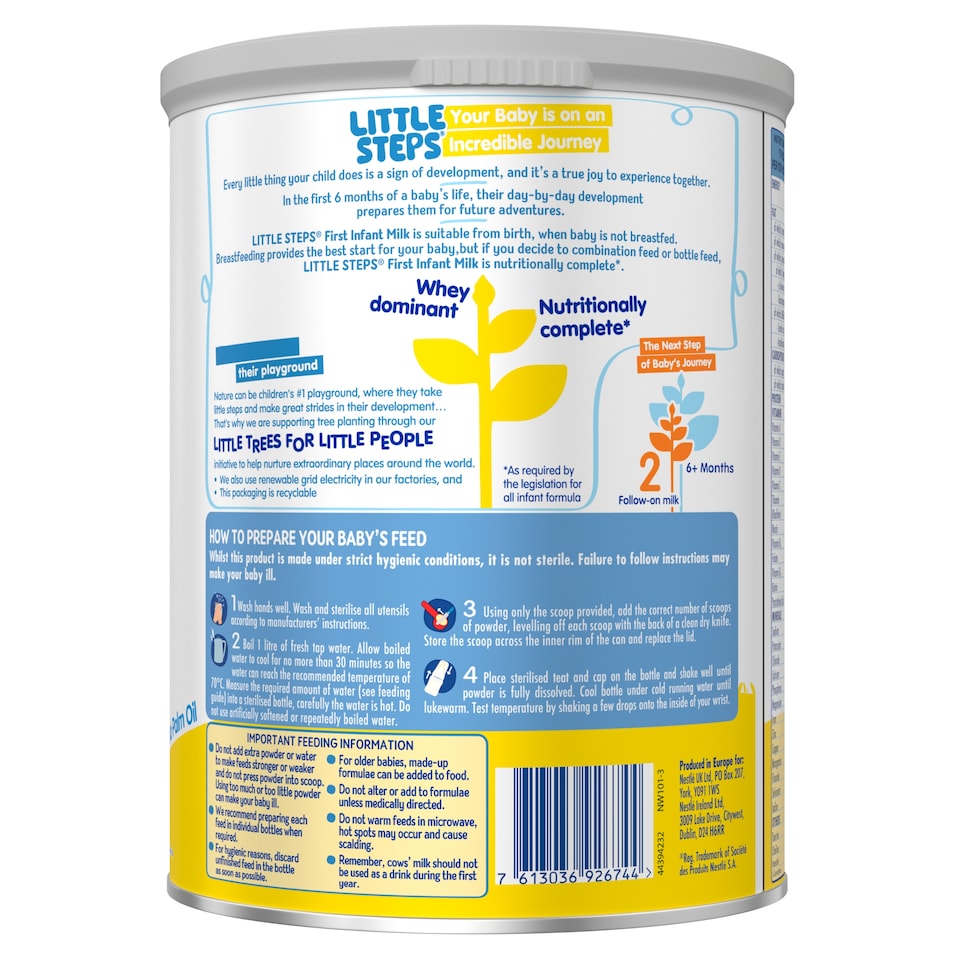 image 1 of Little Steps First Infant Baby Milk Formula Powder from Birth 800g