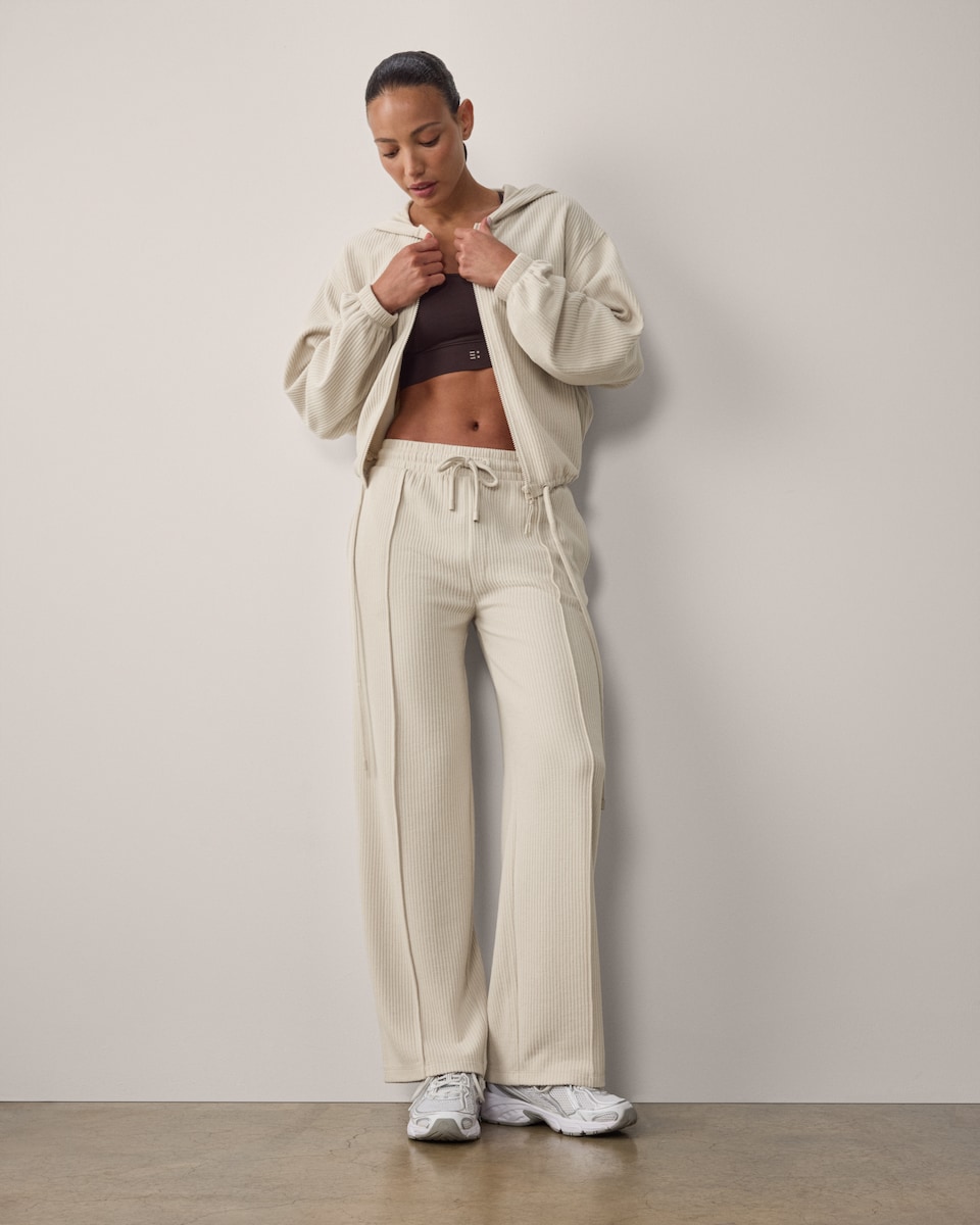 image 1 of F&F Active Ribbed Wide Leg Joggers in Neutral