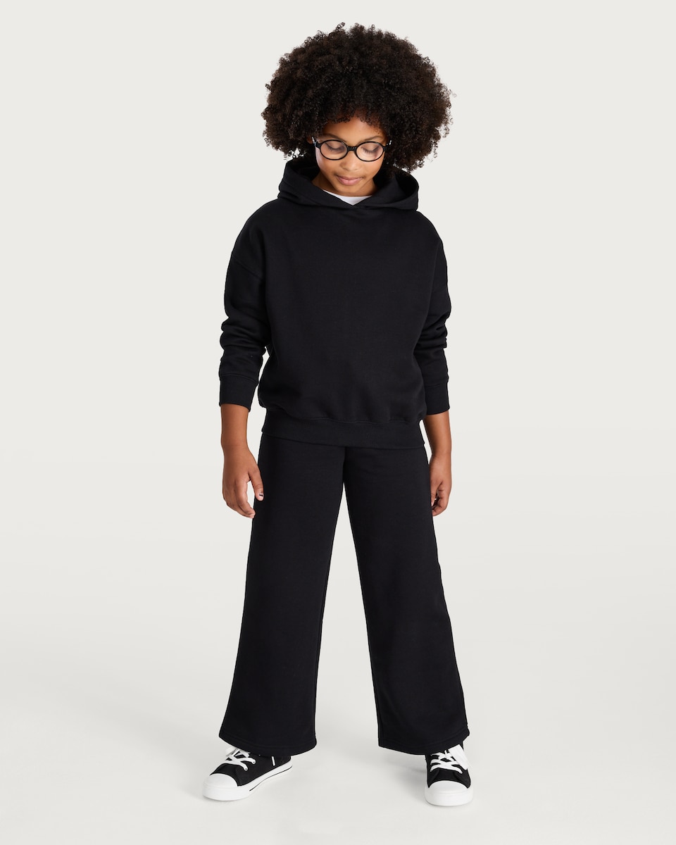 image 1 of F&F Girls Cotton Rich Wide Leg Joggers in Black