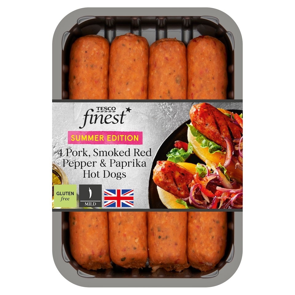 Tesco Finest 4 Pork, Smoked Red Pepper & Paprika Hot Dogs 400g