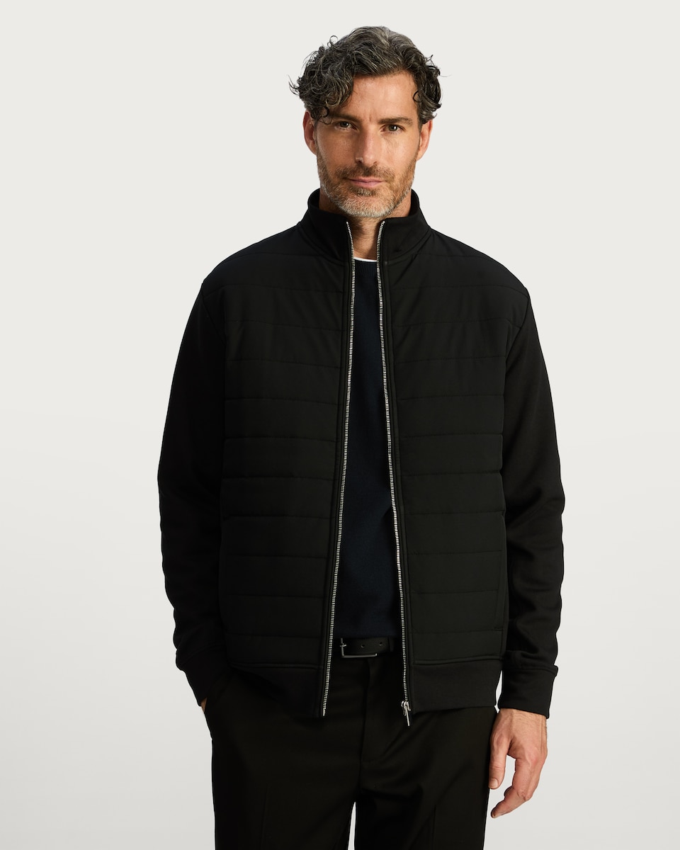 image 1 of F&F Quilted Front Zip Up Jacket in Black