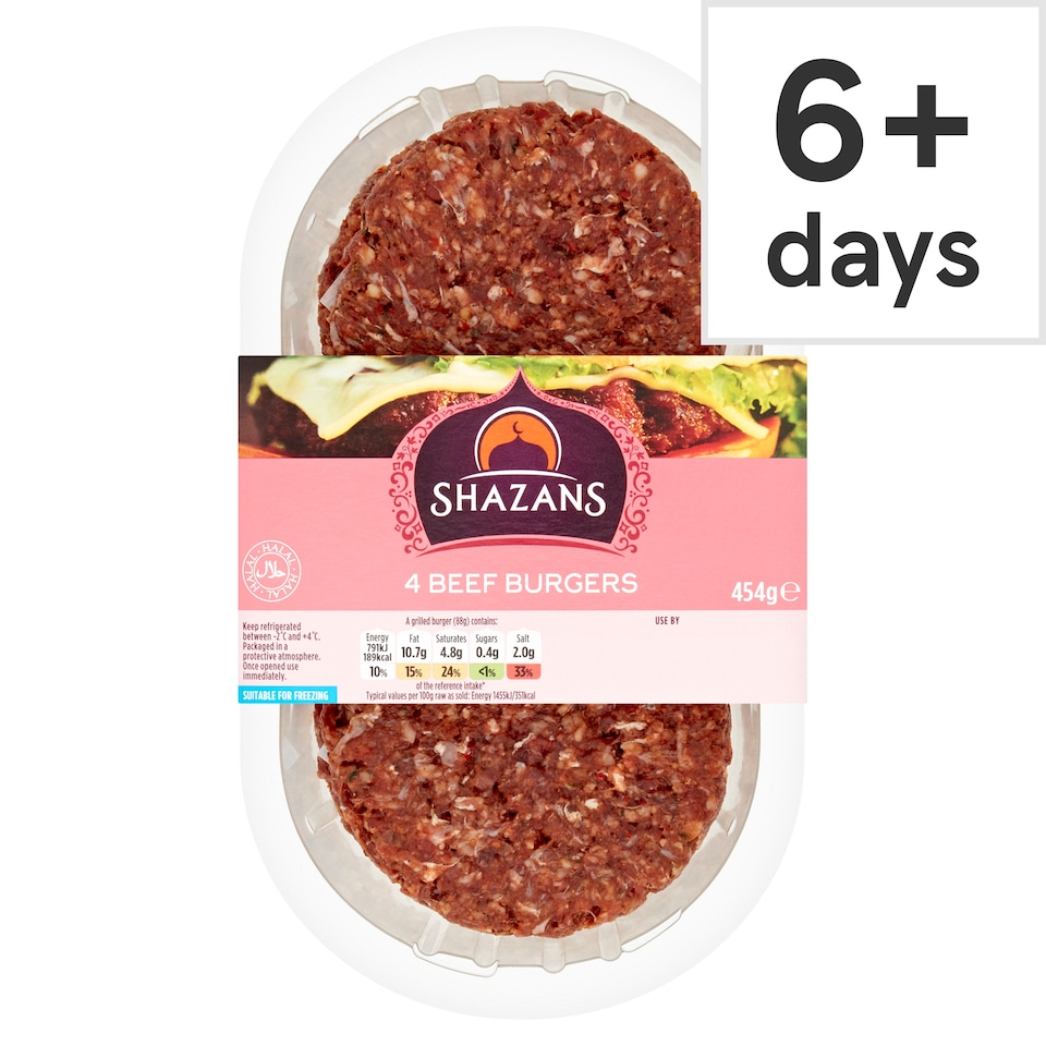 Shazans Halal Beef Burgers Quart Pounders 454G