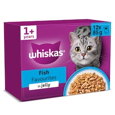 Whiskas Adult Cat Food Pouches Fish Favourites in Jelly 12x85g