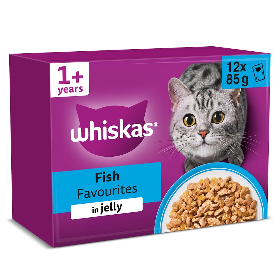 image 1 of Whiskas Adult Cat Food Pouches Fish Favourites in Jelly 12x85g