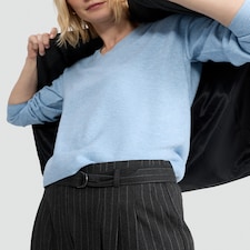 F&F Knitted V Neck Jumper with Wool in Blue