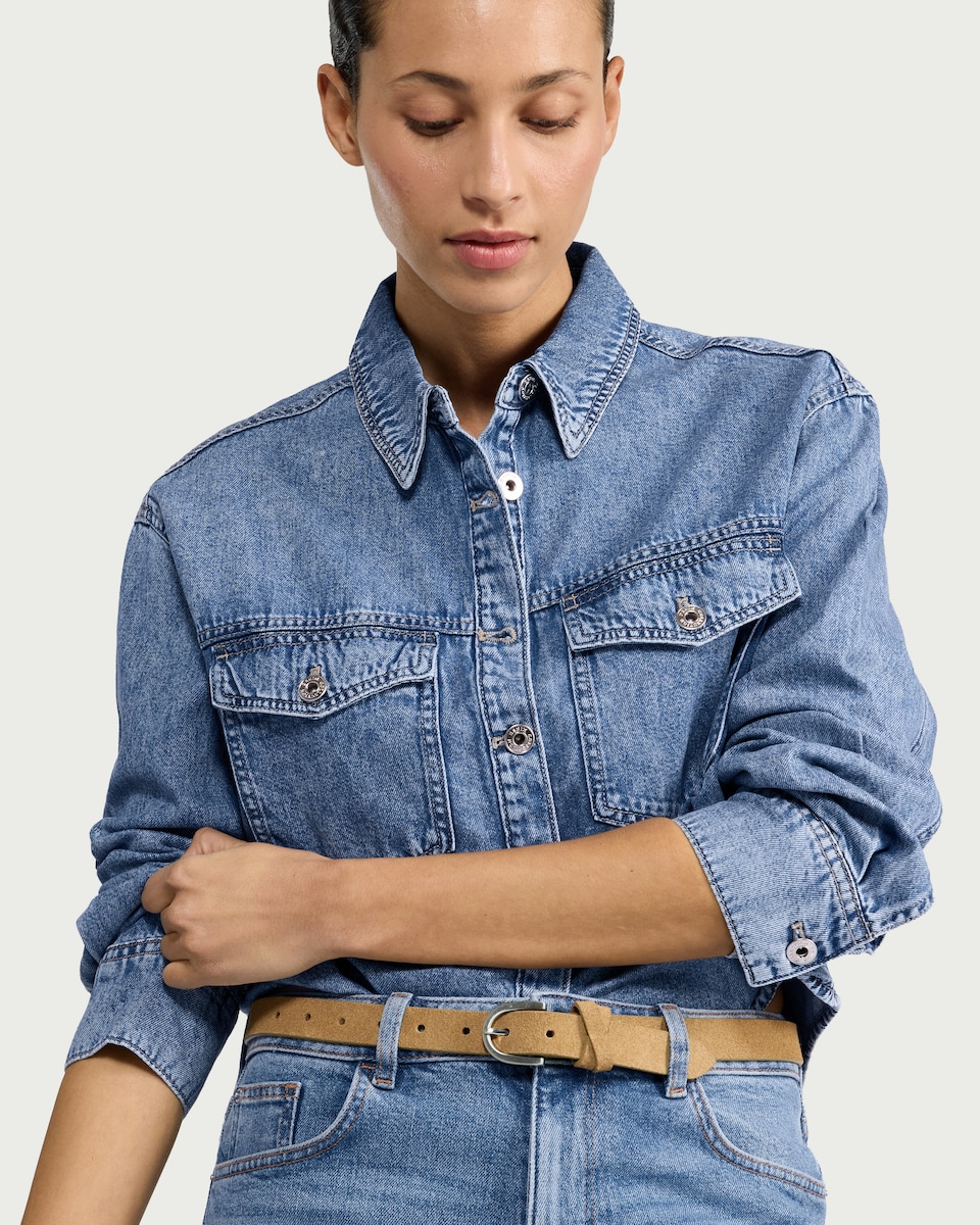 image 1 of F&F Cotton Rich Denim Shirt in Blue