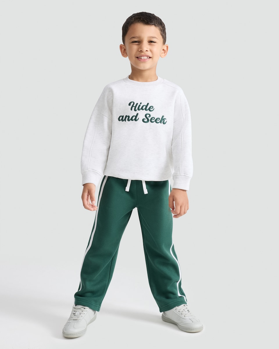 image 1 of F&F Boys 2-Piece Cotton Rich Slogan Sweatshirt and Joggers Set in Green