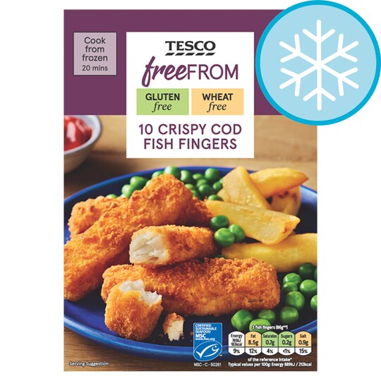 Tesco Free From 10 Crispy Cod Fish Fingers 300G Tesco Groceries