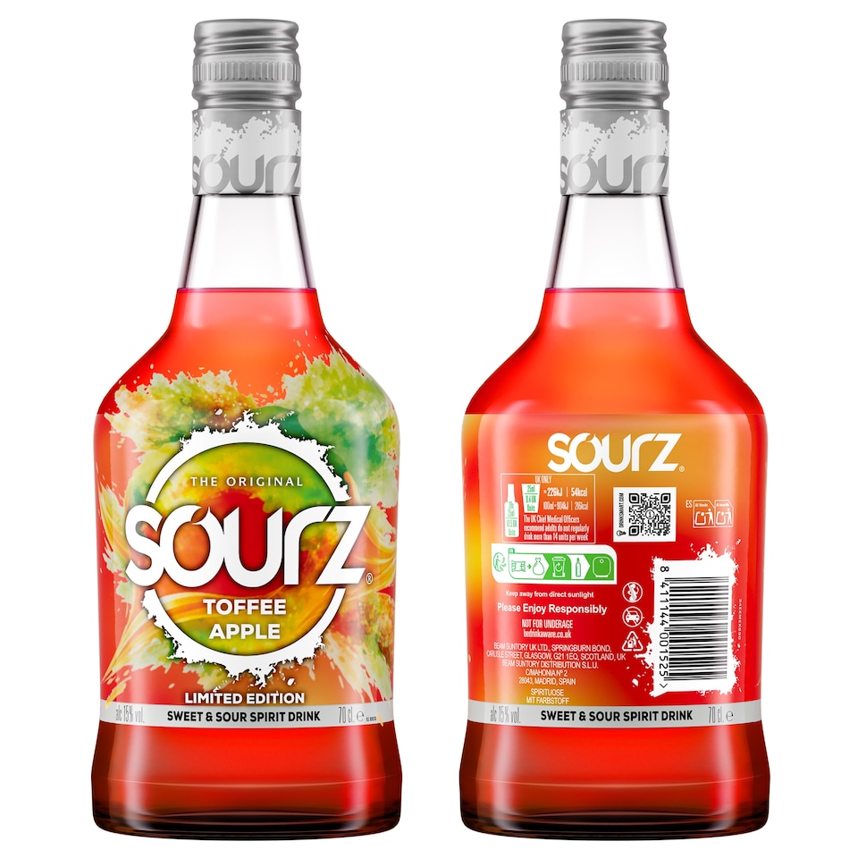 image 1 of Sourz Toffee Apple Sweet & Sour Liqueur 70cl-15%ABV