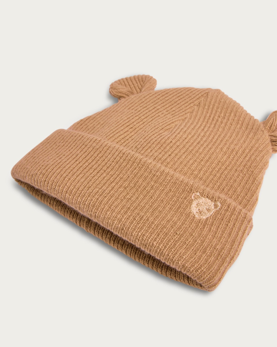 image 1 of F&F Baby 2-Pack Ribbed Bear Ear Beanie Hats in Neutral
