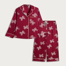 F&F Satin Bow Print Pyjama Set in Red