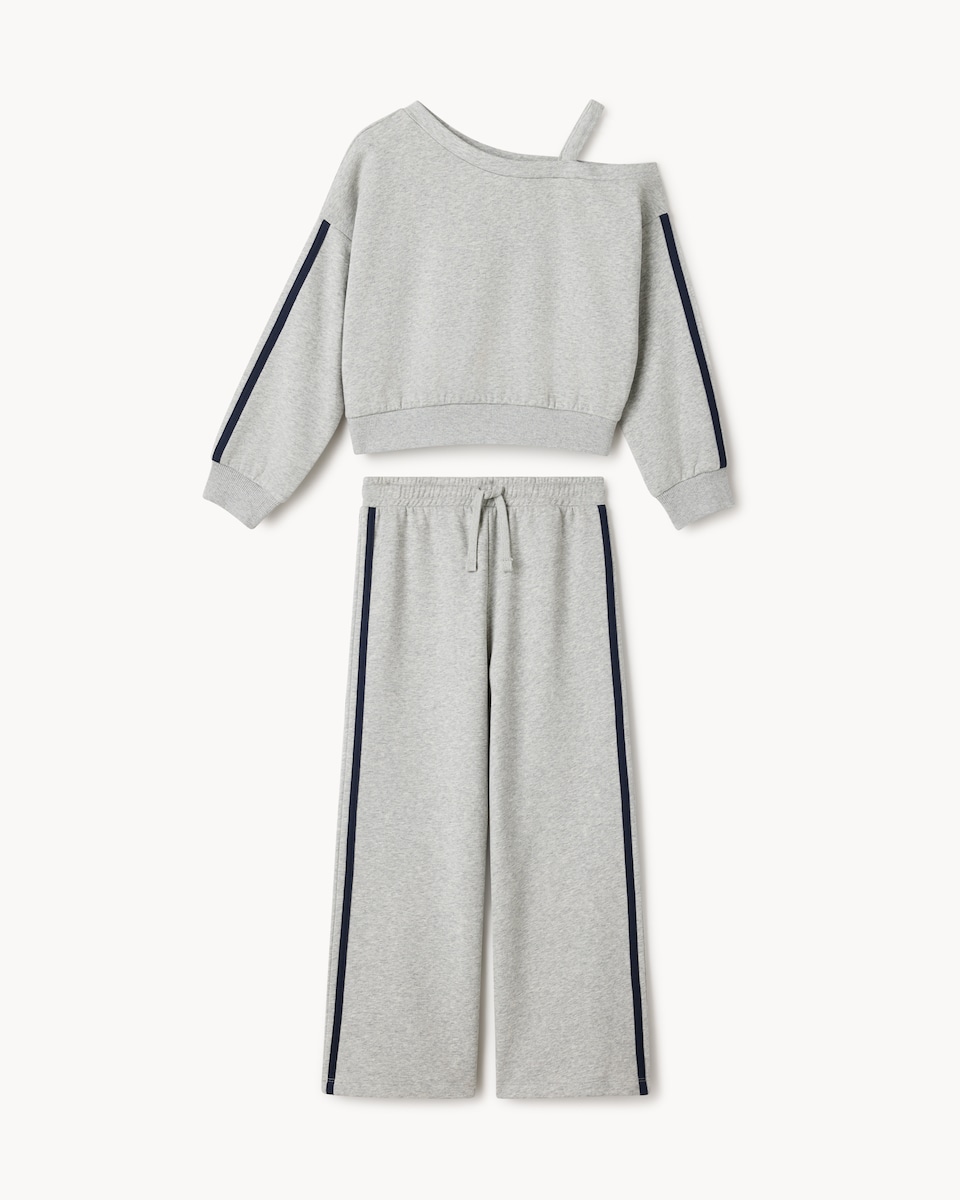 image 1 of F&F Girls Side Striped Sweatshirt and Joggers Set in Grey