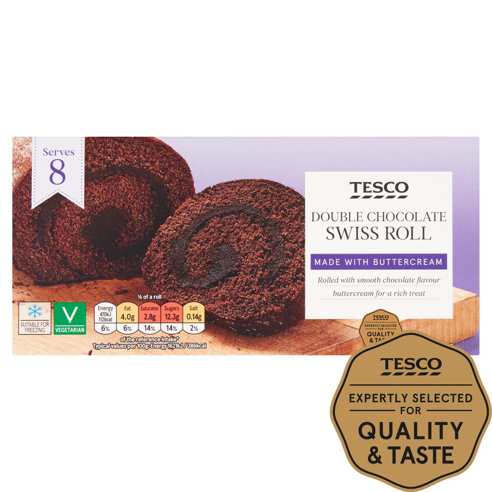 Tesco Double Chocolate Swiss Roll 8 Pack