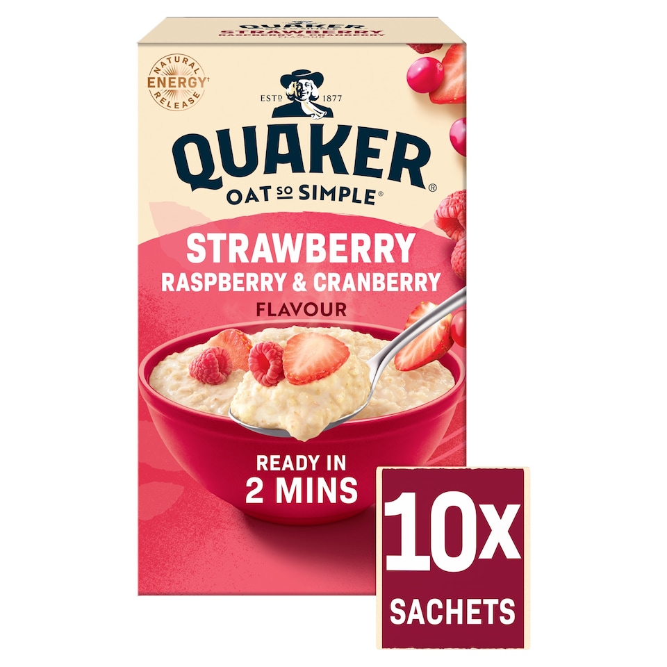 image 1 of Quaker Oat So Simple Strawberry, Raspberry & Cranberry Porridge Sachets 10x33.9g