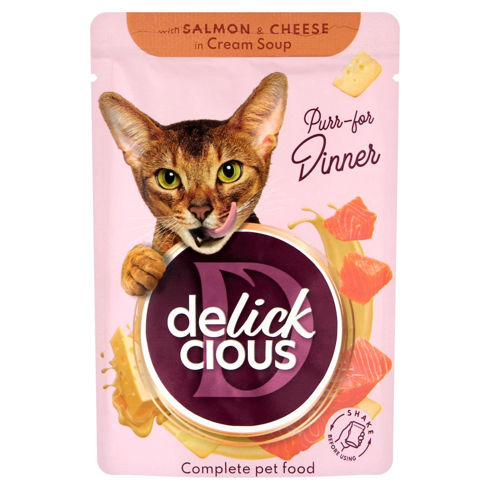 Delickcious lazaccsíkok sajttal krémlevesben teljes értékű szaftos eledel felnőtt macskáknak 85 g