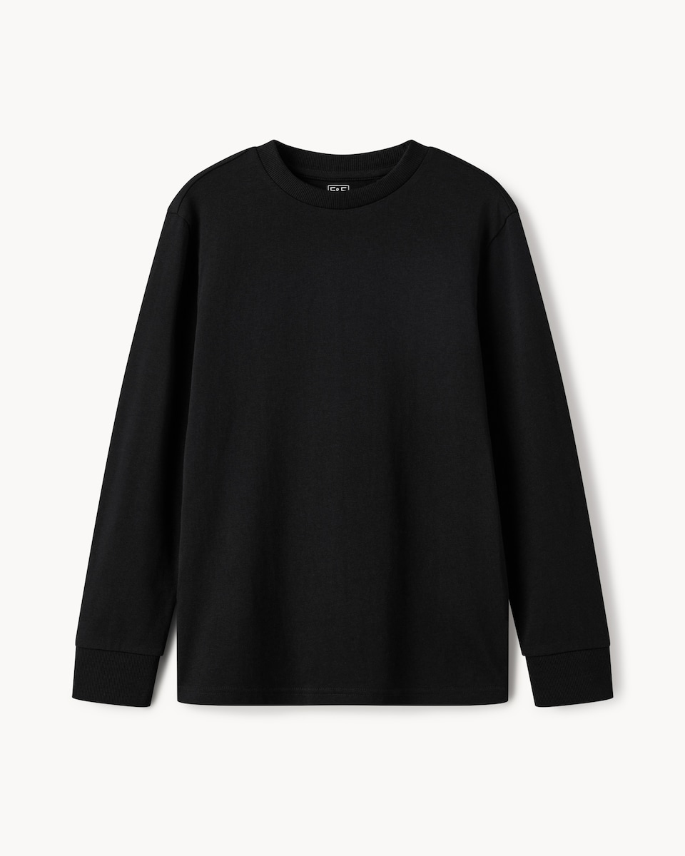 image 1 of F&F Boys Pure Cotton Long Sleeved Top in Black