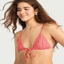 OH ME OH MY Gingham Print Triangle Bikini Top in Red