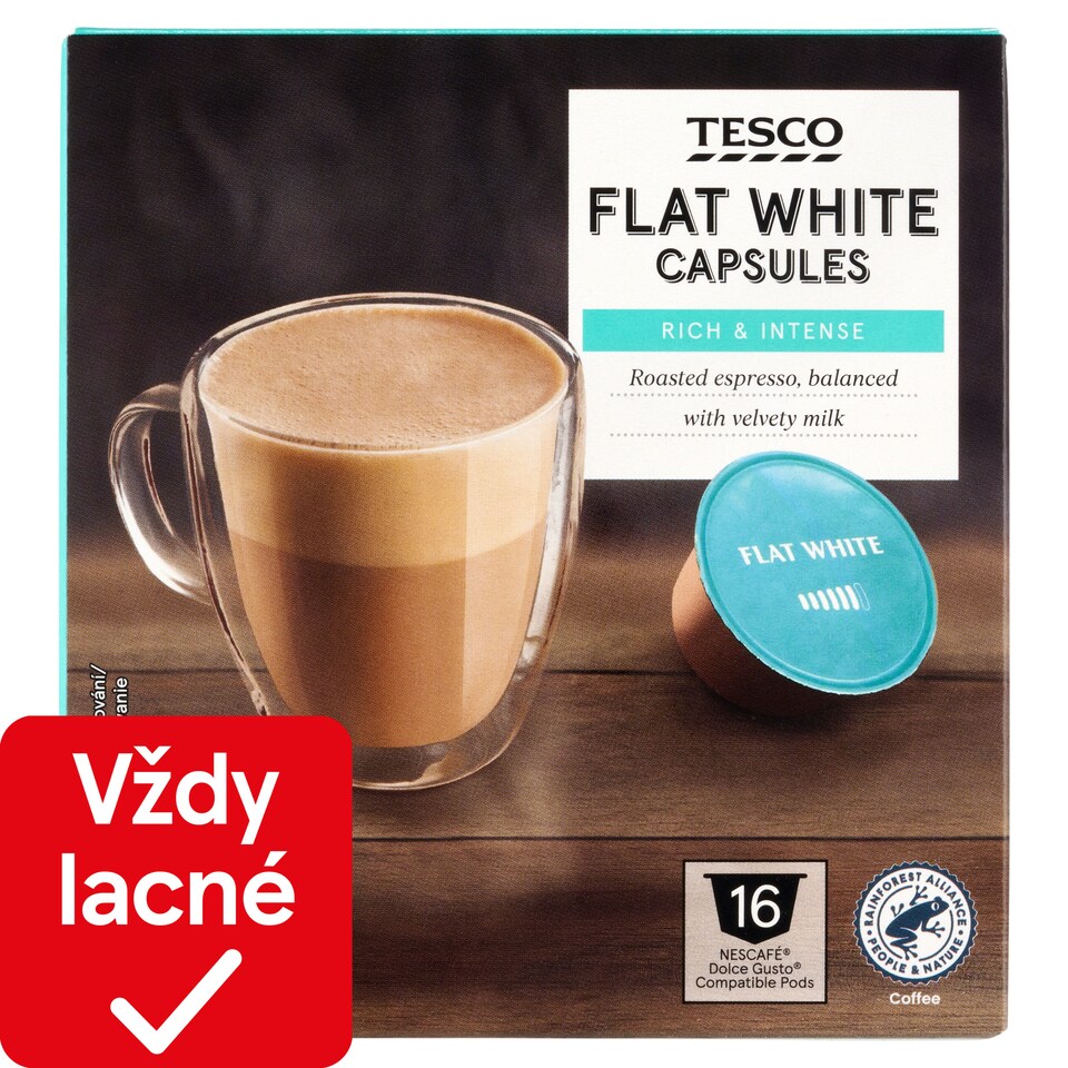 Tesco Flat White instantná káva so sušeným plnotučným mliekom a cukrom 16 x 11,7 g (187,2 g)
