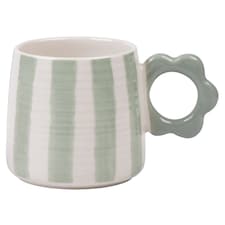 F&F Home Sage Stripe Flower Handle Mug