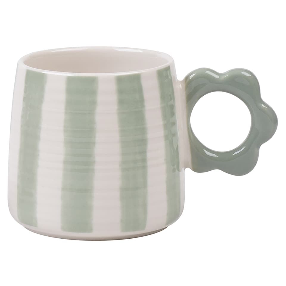 F&F Home Sage Stripe Flower Handle Mug