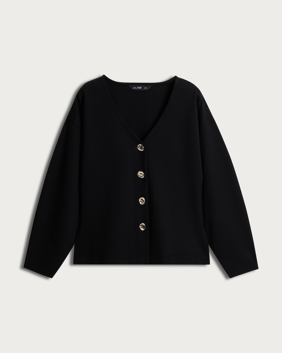 image 1 of F&F Ponte V Neck Batwing Top in Black