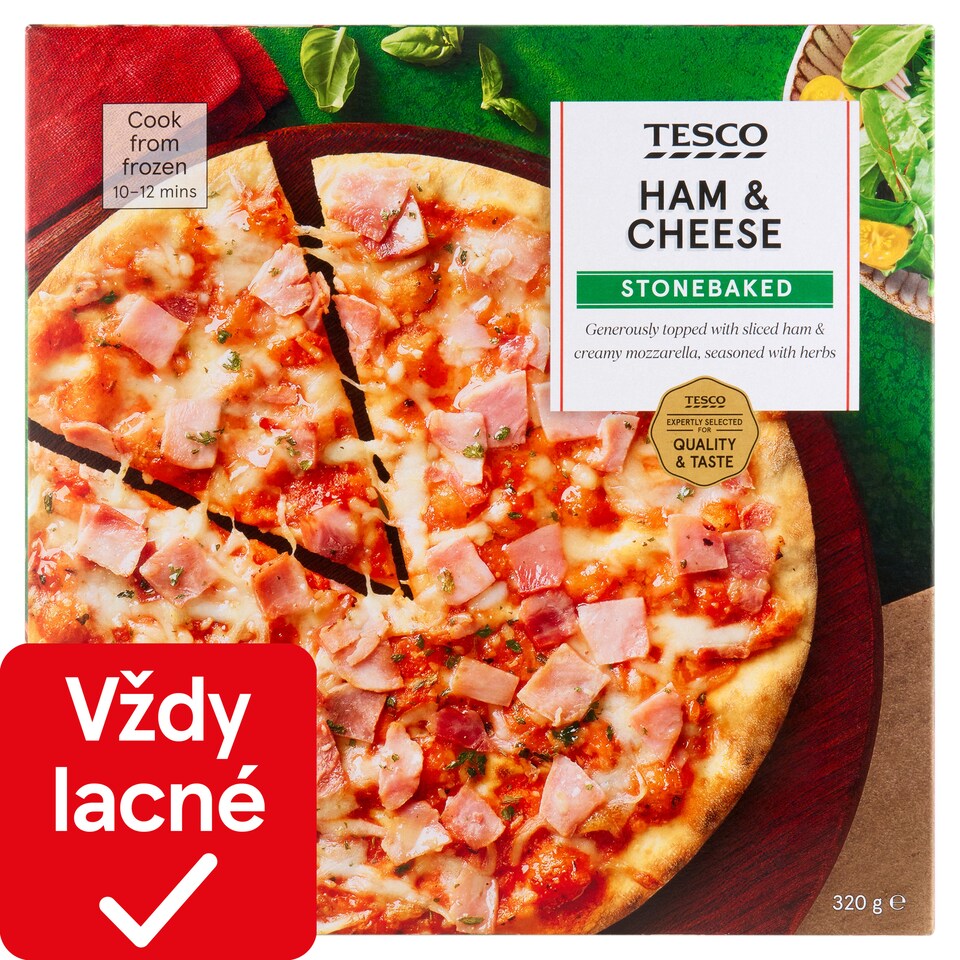 Tesco Pizza pečená v kamennej peci so šunkou, syrmi eidam a mozzarella 320 g