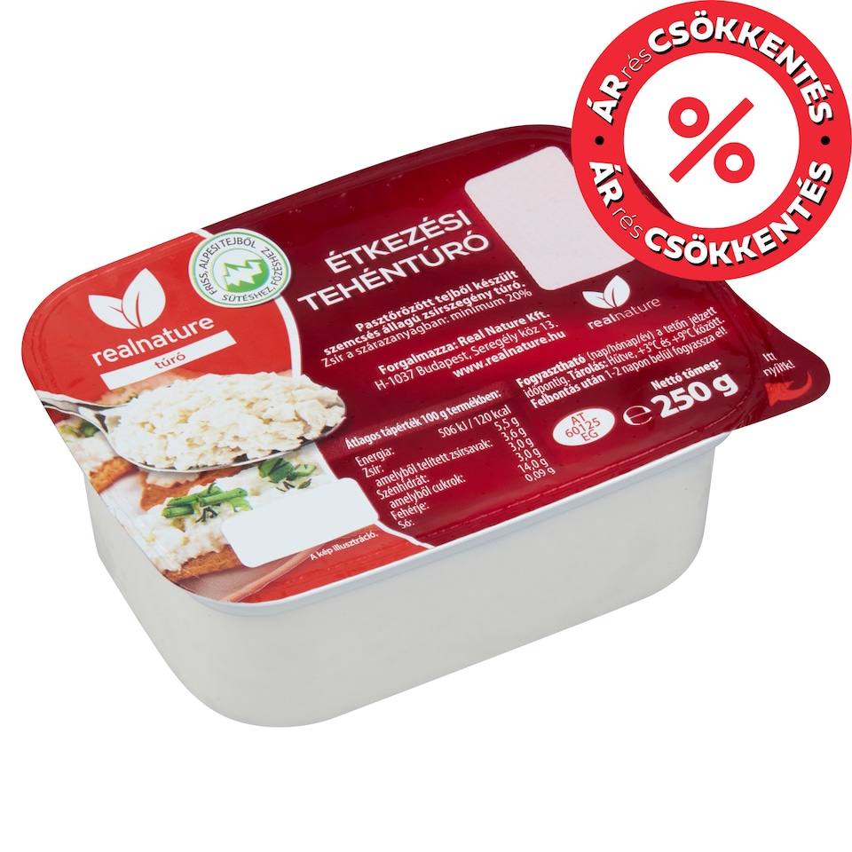 Real Nature zsírszegény étkezési tehéntúró 250 g