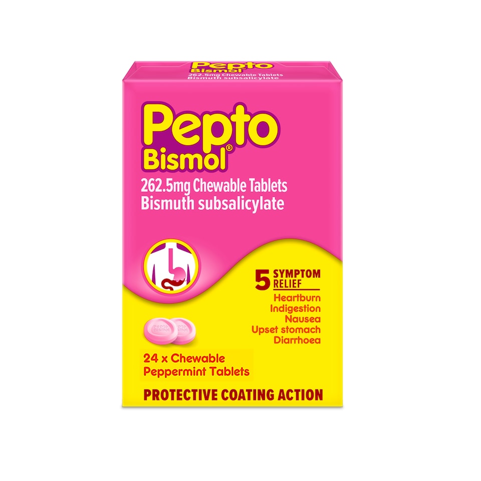 Pepto Bismol Protective Coating Action Peppermint 24 Tablets