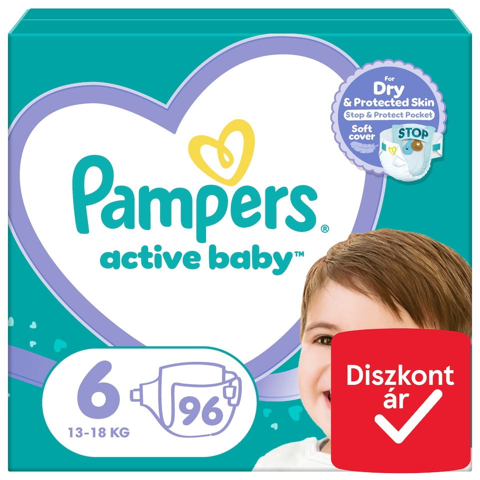 Pampers Active Baby Pelenka, Méret: 6, 96 db Pelenka, 13kg-18kg  1. kép