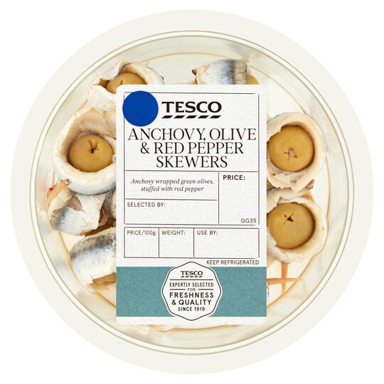 Tesco Anchovy, Olive & Red Pepper Skewers 90G Tesco Groceries