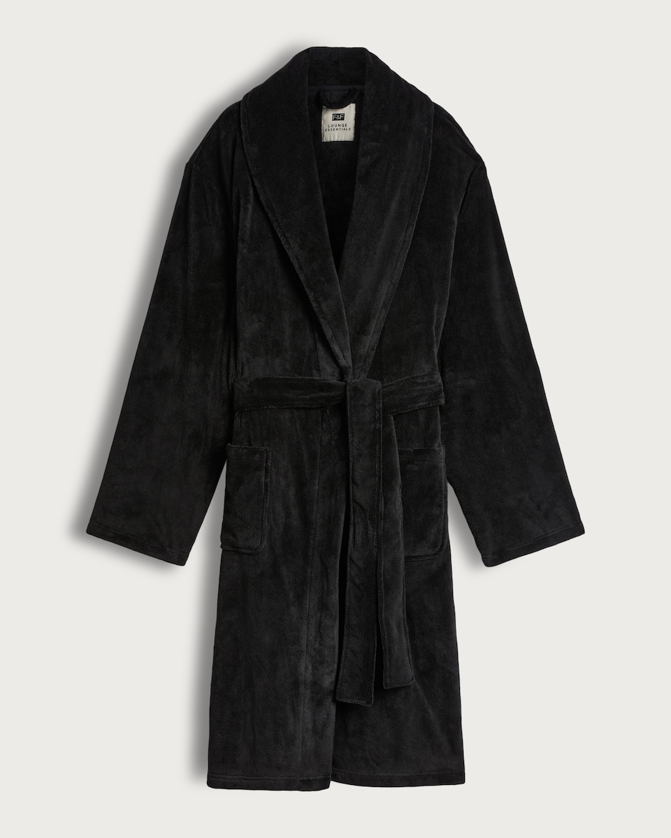 image 1 of F&F Fleece Shawl Collar Dressing Gown in Black