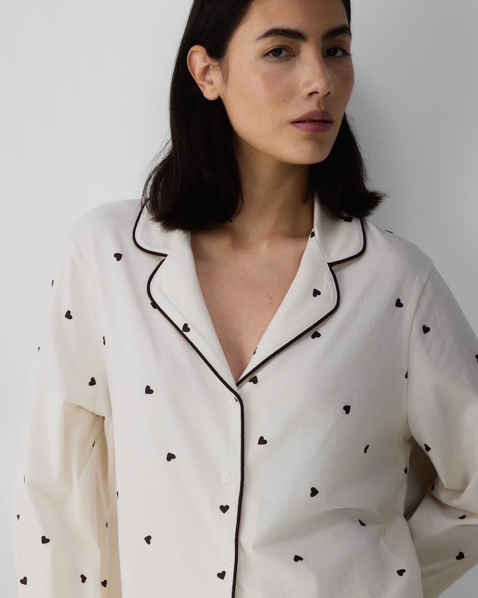 image 1 of F&F Pure Cotton Heart Pyjama Set in Cream