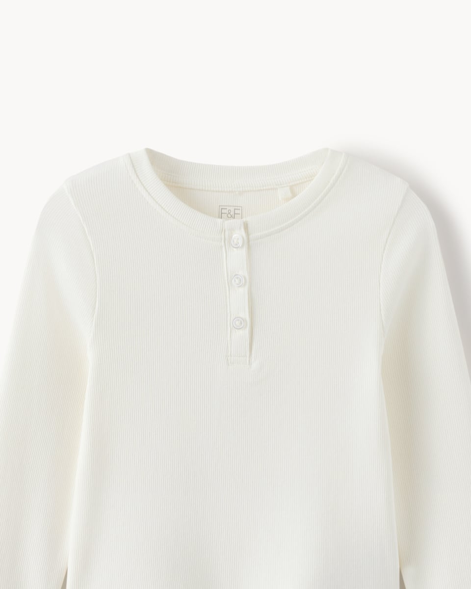 image 1 of F&F Girls Cotton Rich Ribbed Henley Top in White